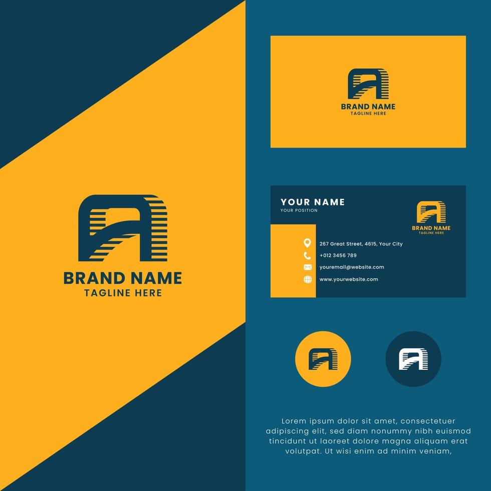 3D Lines Shadow Letter A Logo with Business Card Template vector
