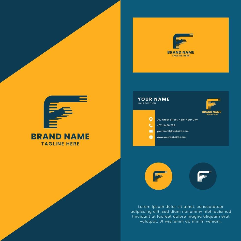 3D Lines Shadow Letter F Logo with Business Card Template vector