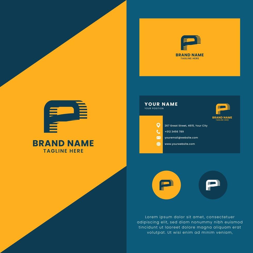 3D Lines Shadow Letter P Logo with Business Card Template vector