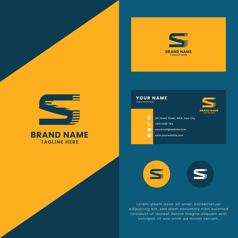 3D Lines Shadow Letter S Logo with Business Card Template vector