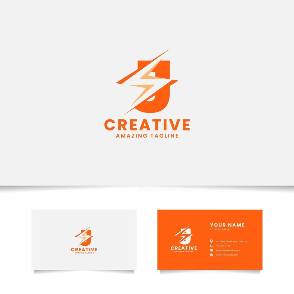 Negative Space Flash on Letter J Logo with Business Card Template vector