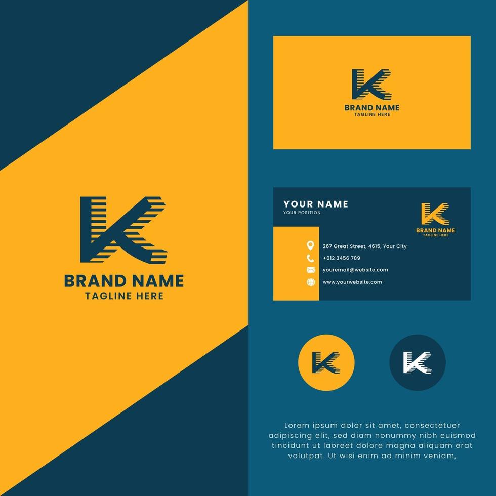 3D Lines Shadow Letter K Logo with Business Card Template vector