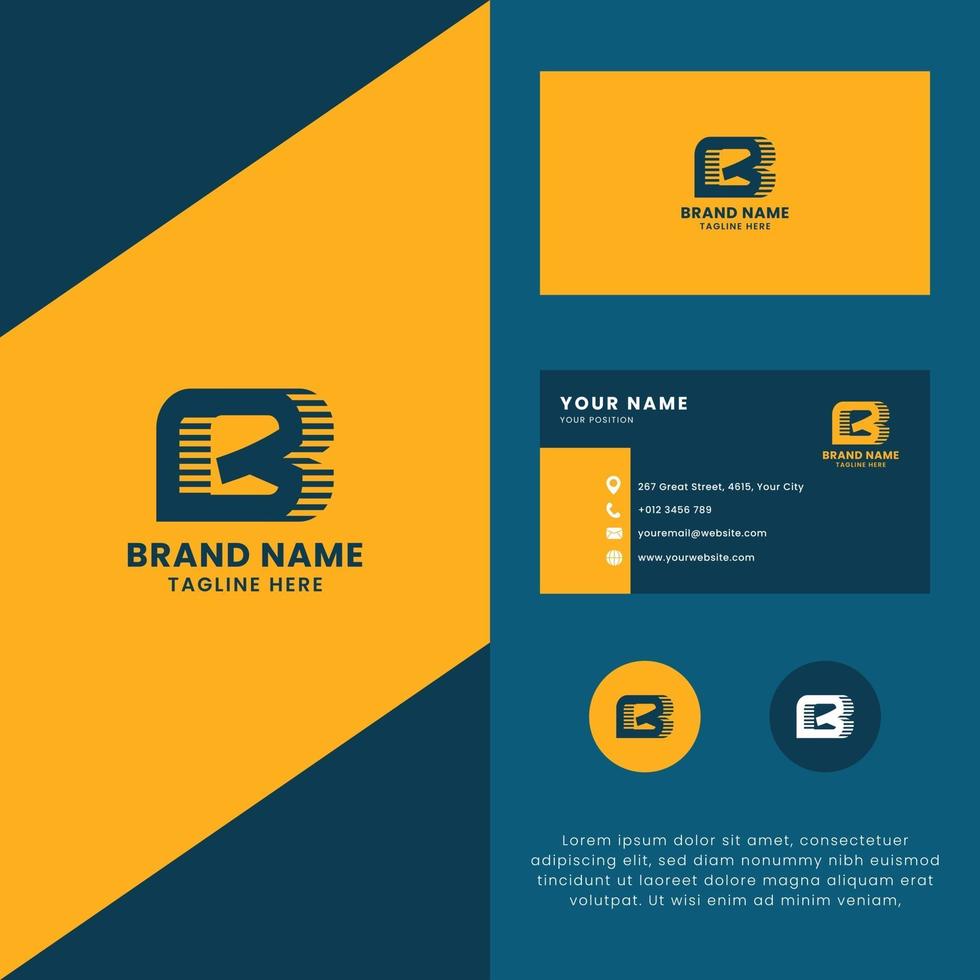 3D Lines Shadow Letter B Logo with Business Card Template vector