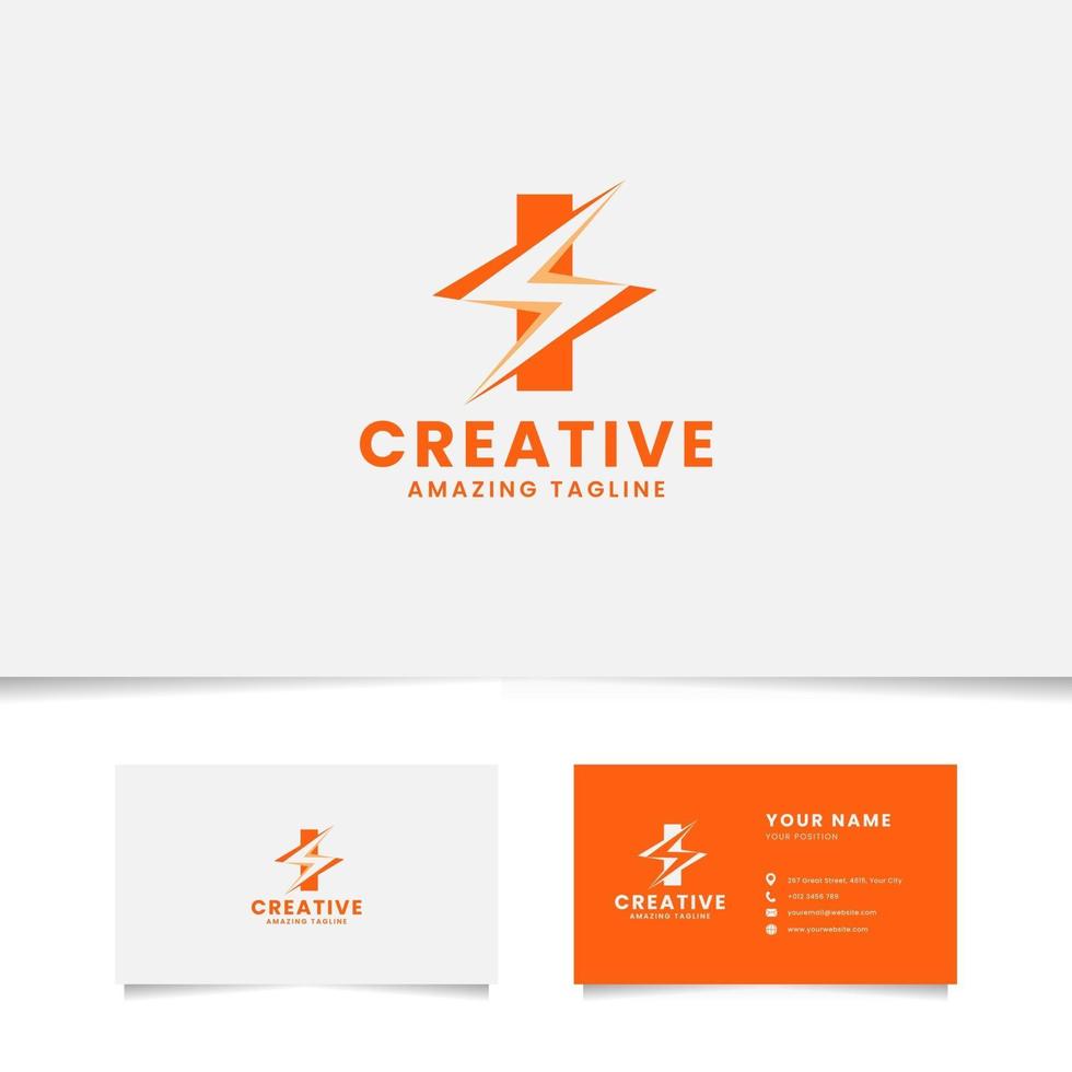 Negative Space Flash on Letter I Logo with Business Card Template vector