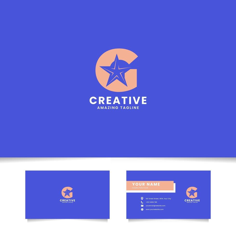 Negative Space Star on Letter G Logo With Business Card Template vector