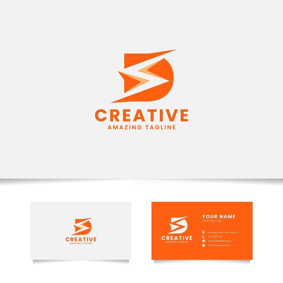 PrintNegative Space Flash on Letter D Logo with Business Card Template vector
