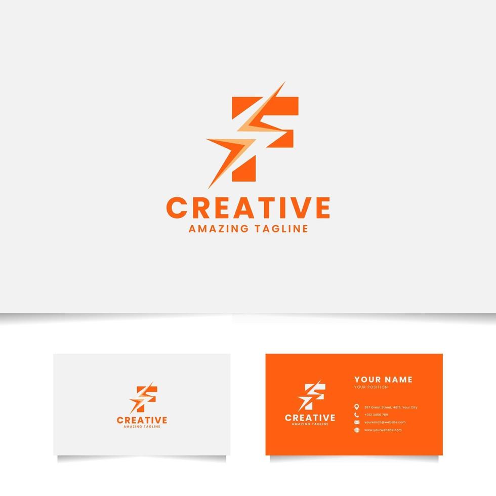 Negative Space Flash on Letter F Logo with Business Card Template vector