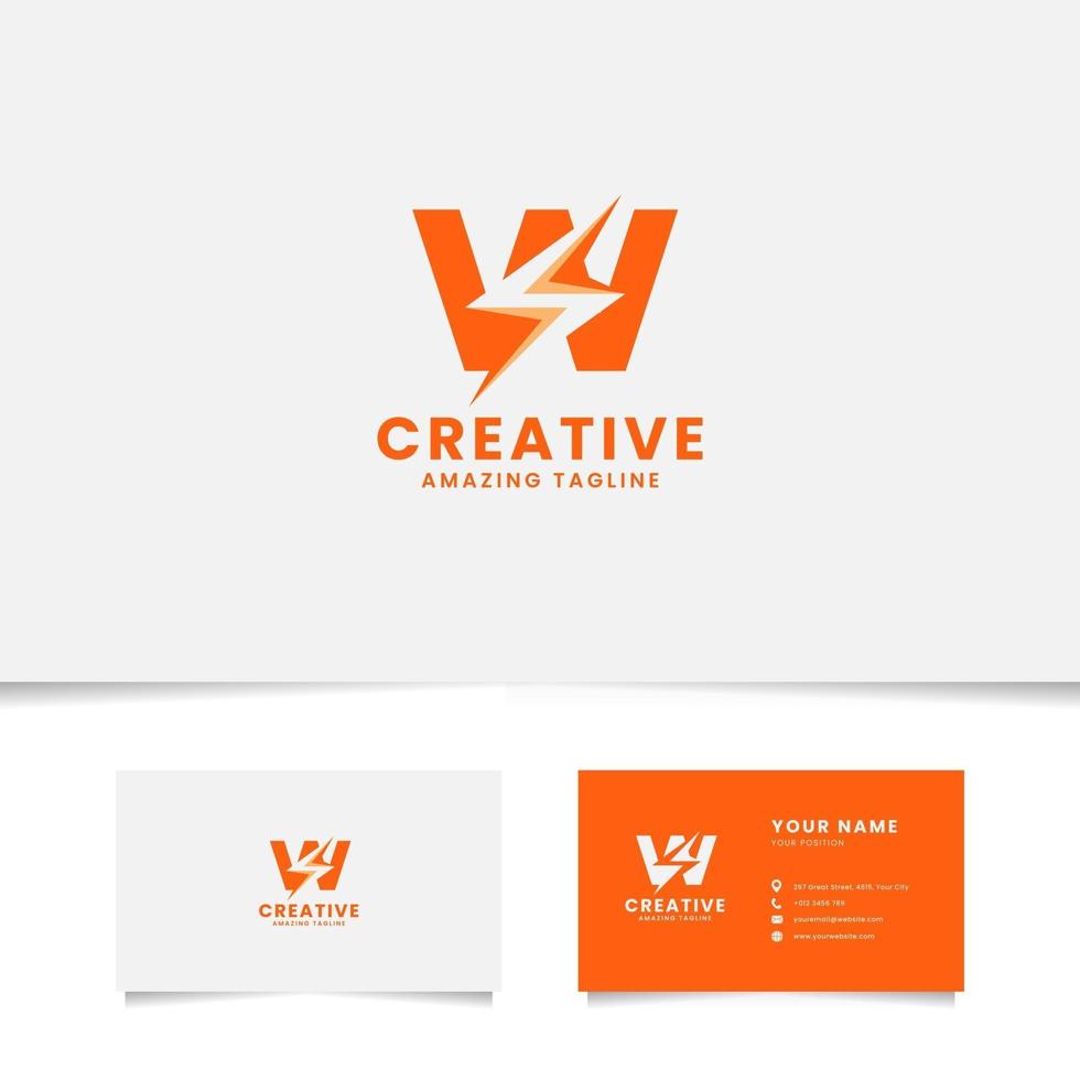 flash de espacio negativo en el logotipo de la letra w con plantilla de tarjeta de visita vector