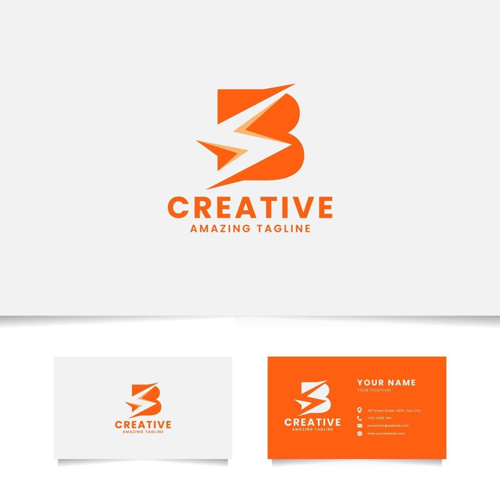 Negative Space Flash on Letter B Logo with Business Card Template vector