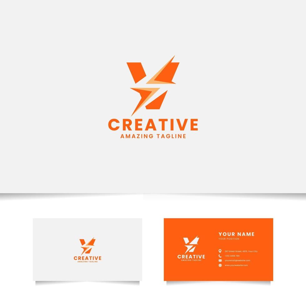Negative Space Flash on Letter V Logo with Business Card Template vector