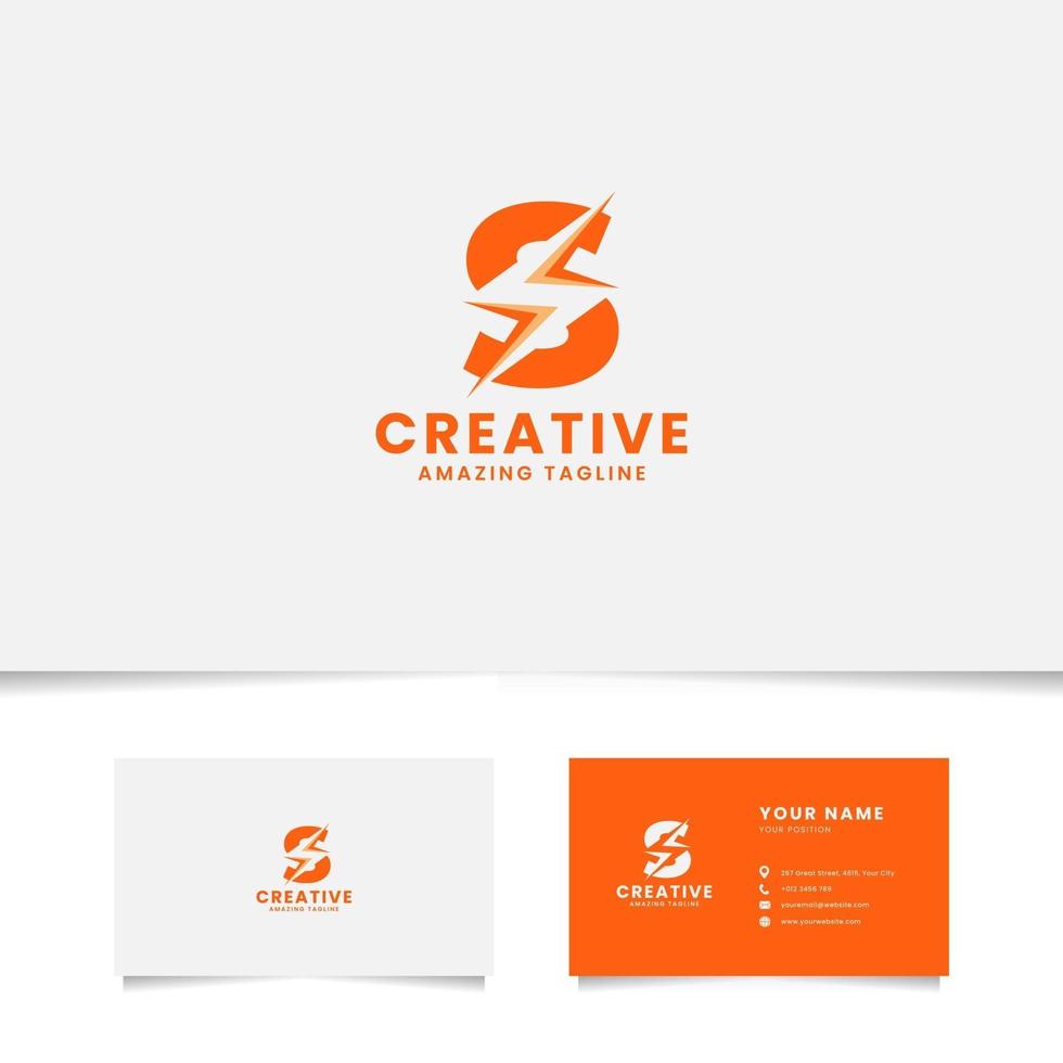 Negative Space Flash on Letter S with Business Card Template vector