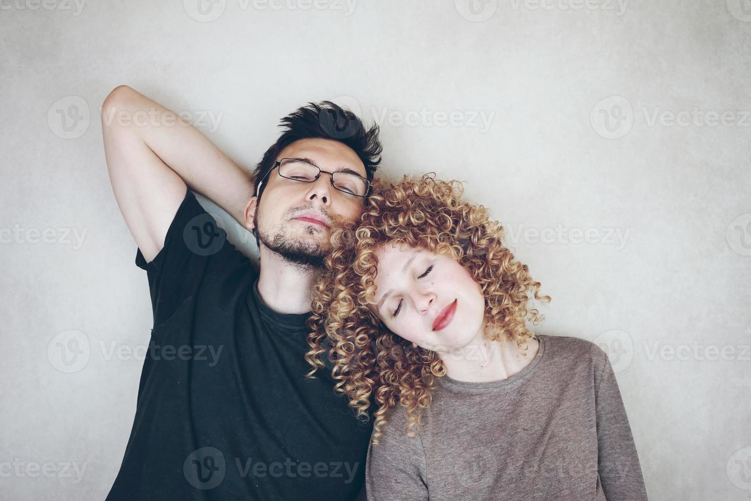 Relaxing and lovely young couple having a beautiful moment together photo