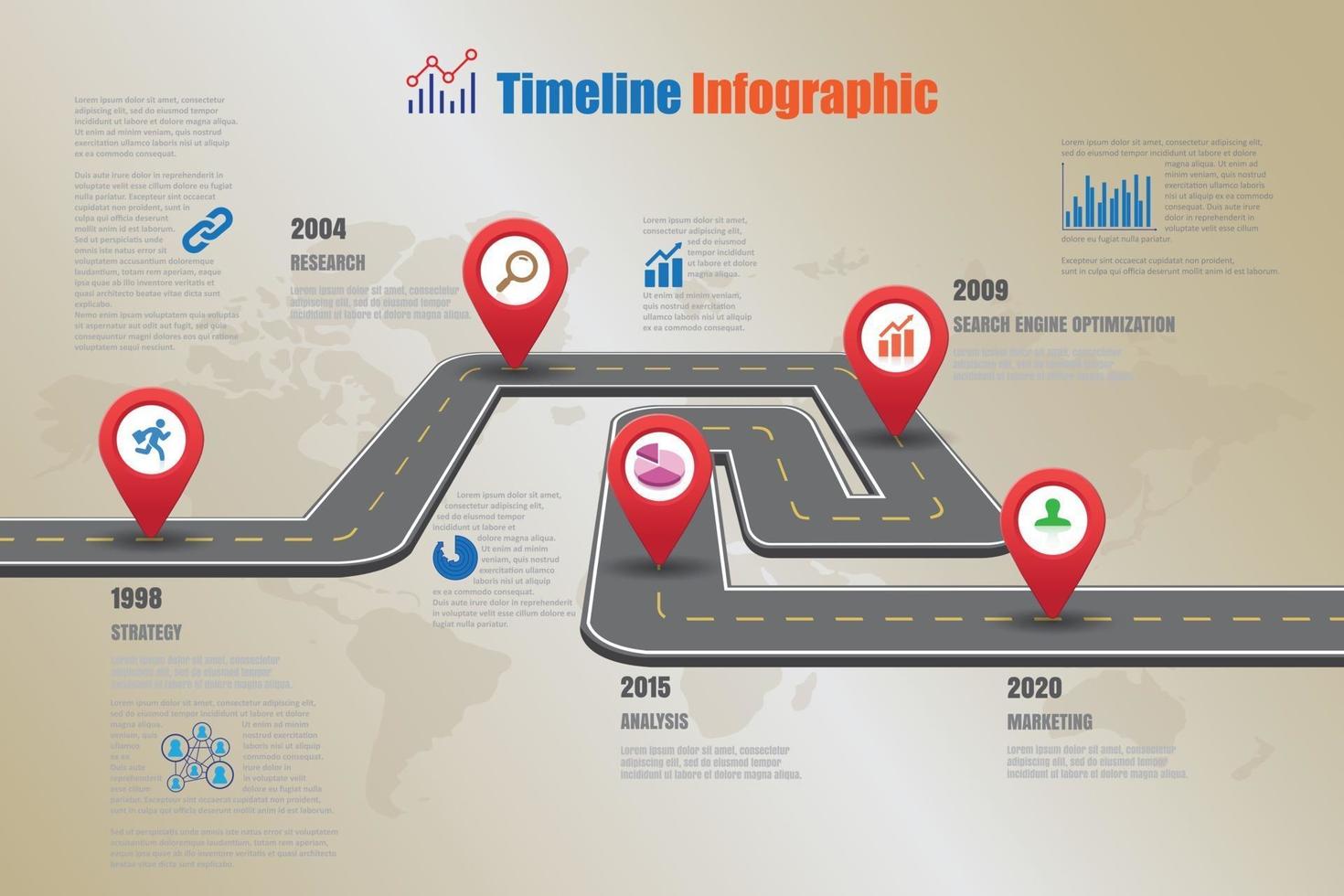 Iconos de infografía de línea de tiempo de hoja de ruta de negocios diseñados para elemento de plantilla de fondo abstracto proceso de diagrama moderno páginas web tecnología marketing digital presentación de datos gráfico ilustración vectorial vector