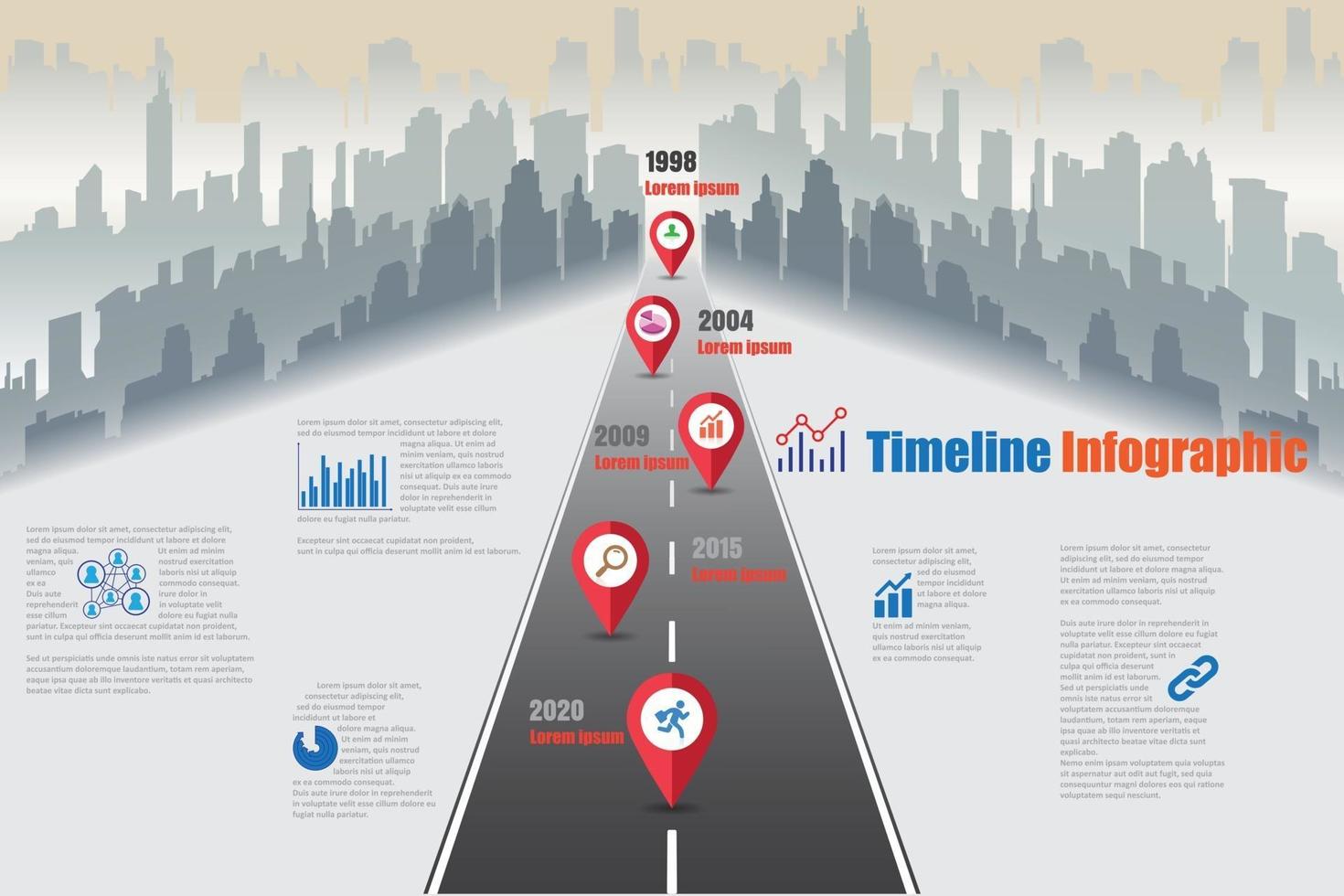 mapa de ruta de negocios ciudad de infografía de línea de tiempo diseñada para fondo abstracto plantilla elemento de hito diagrama moderno tecnología de proceso marketing digital presentación de datos gráfico ilustración vectorial vector