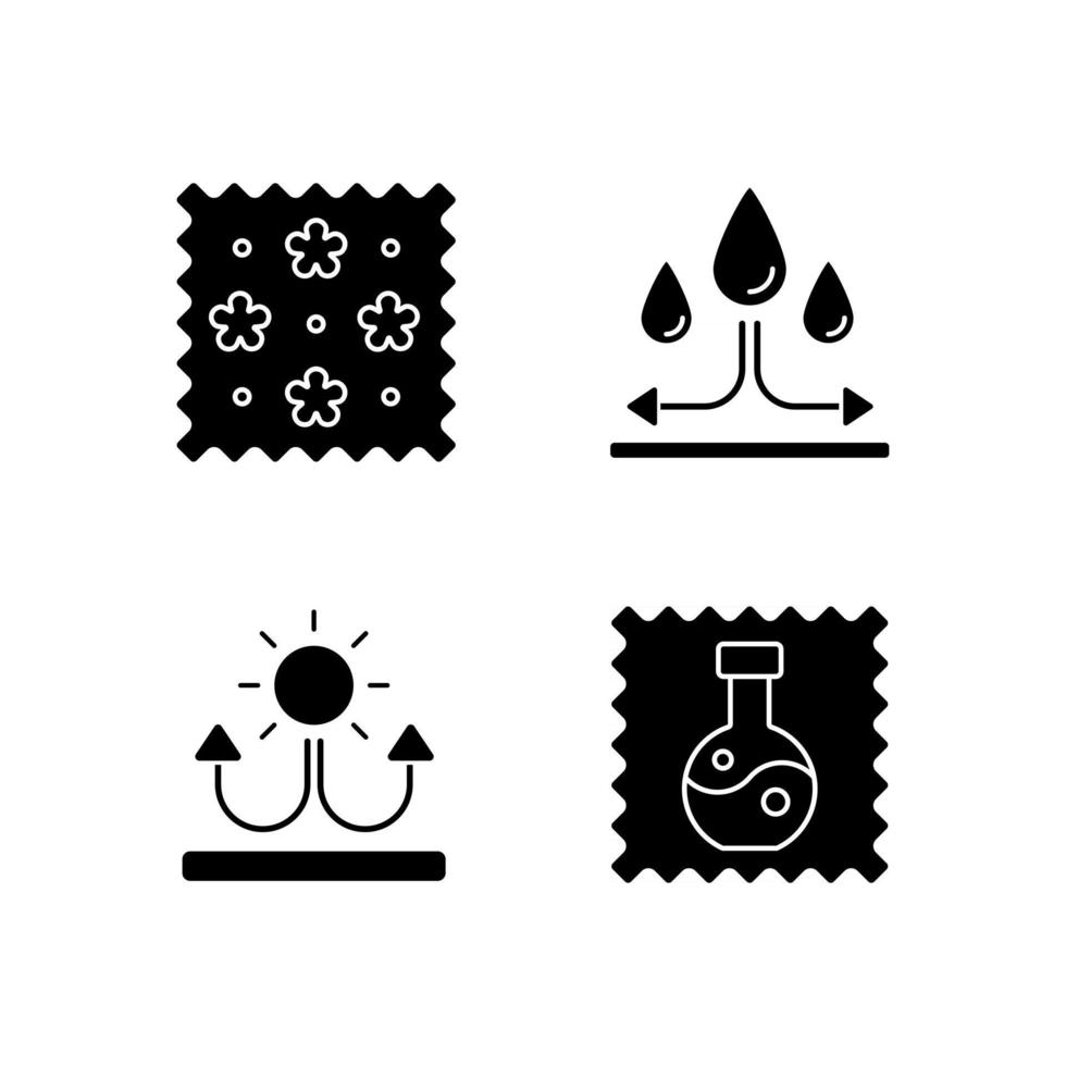 Fabric features black glyph icons set on white space vector