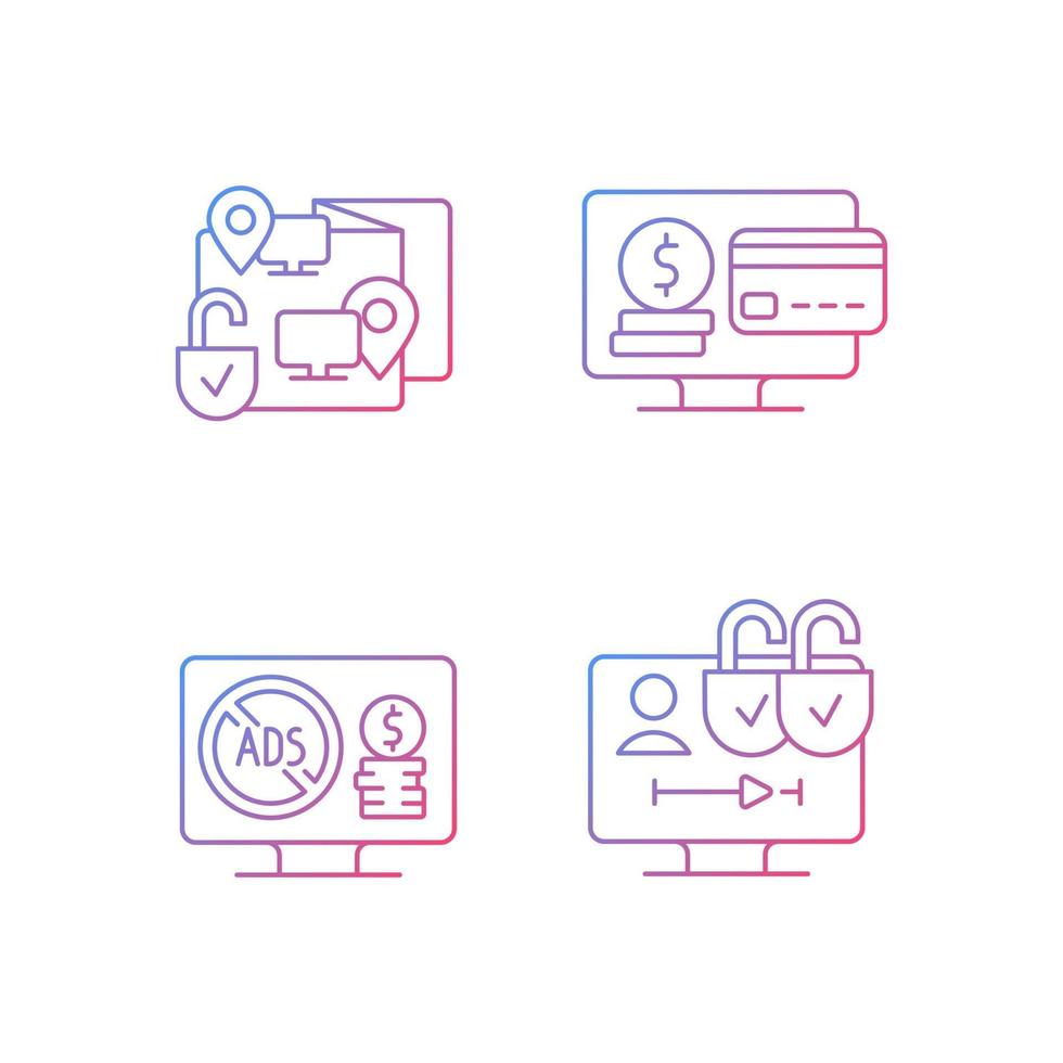 Broadcasting services gradient linear vector icons set