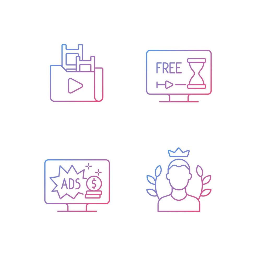Streaming services gradient linear vector icons set