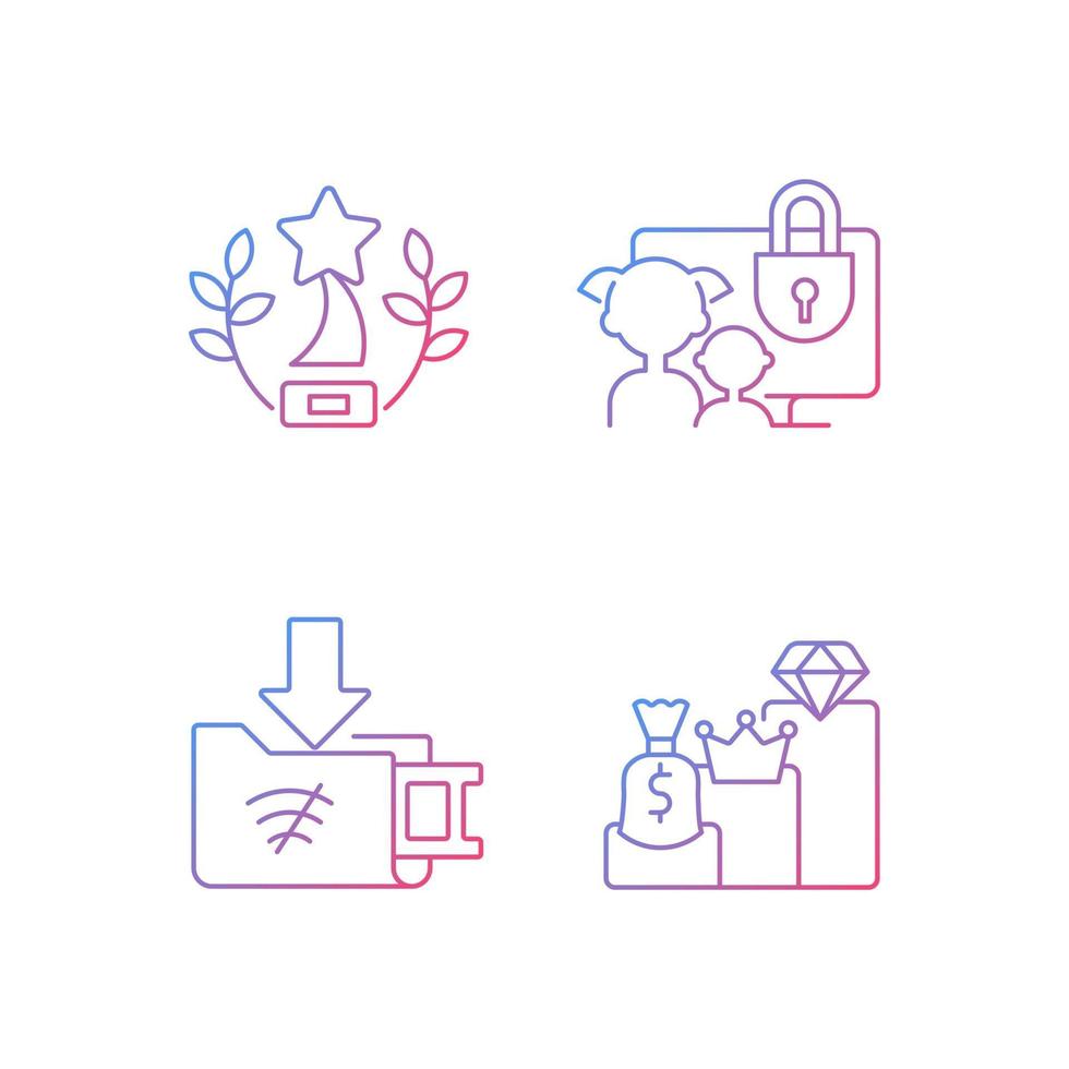 Broadcast services gradient linear vector icons set