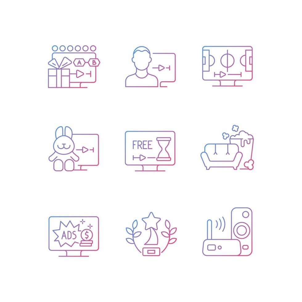 Broadcast services gradient linear vector icons set