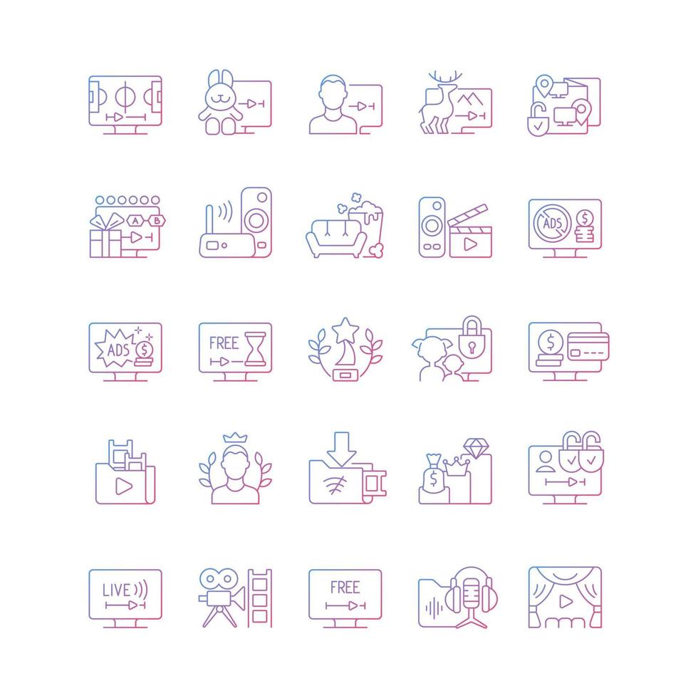 Streaming services gradient linear vector icons set