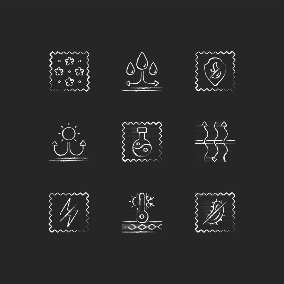 Fabric properties chalk white icons set on black background vector