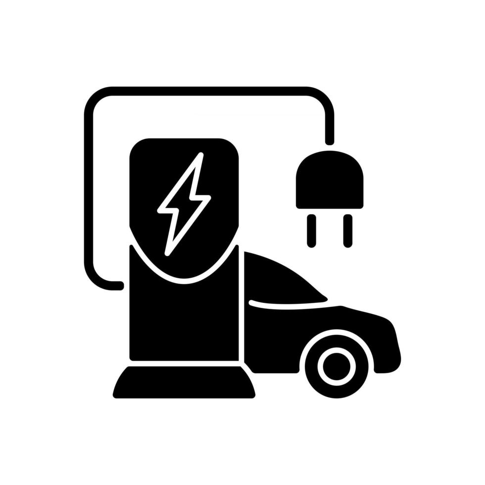 EV charging station black glyph icon vector