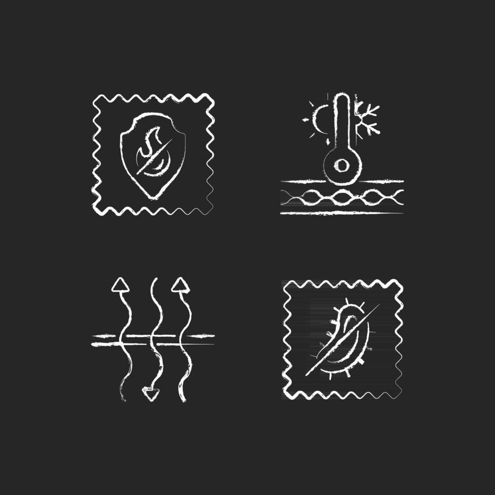 Fabric characteristics chalk white icons set on black background vector
