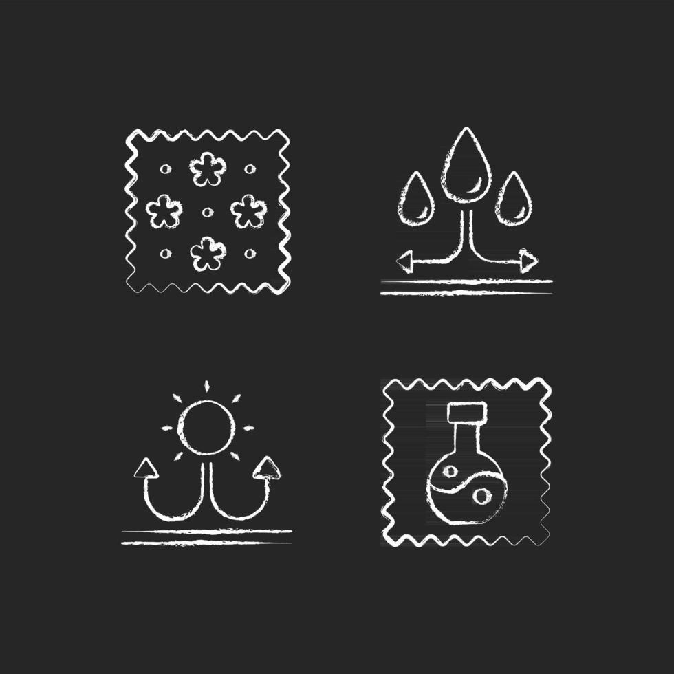 Fabric features chalk white icons set on black background vector
