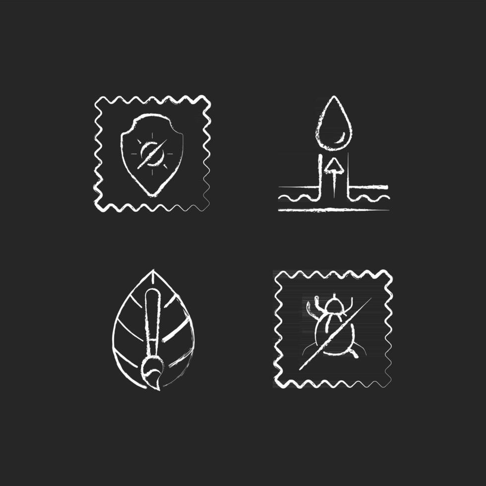Fabric quality characteristics chalk white icons set on black background vector