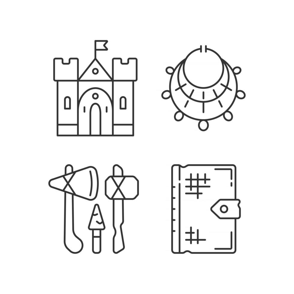 Antiquities excavation linear icons set vector