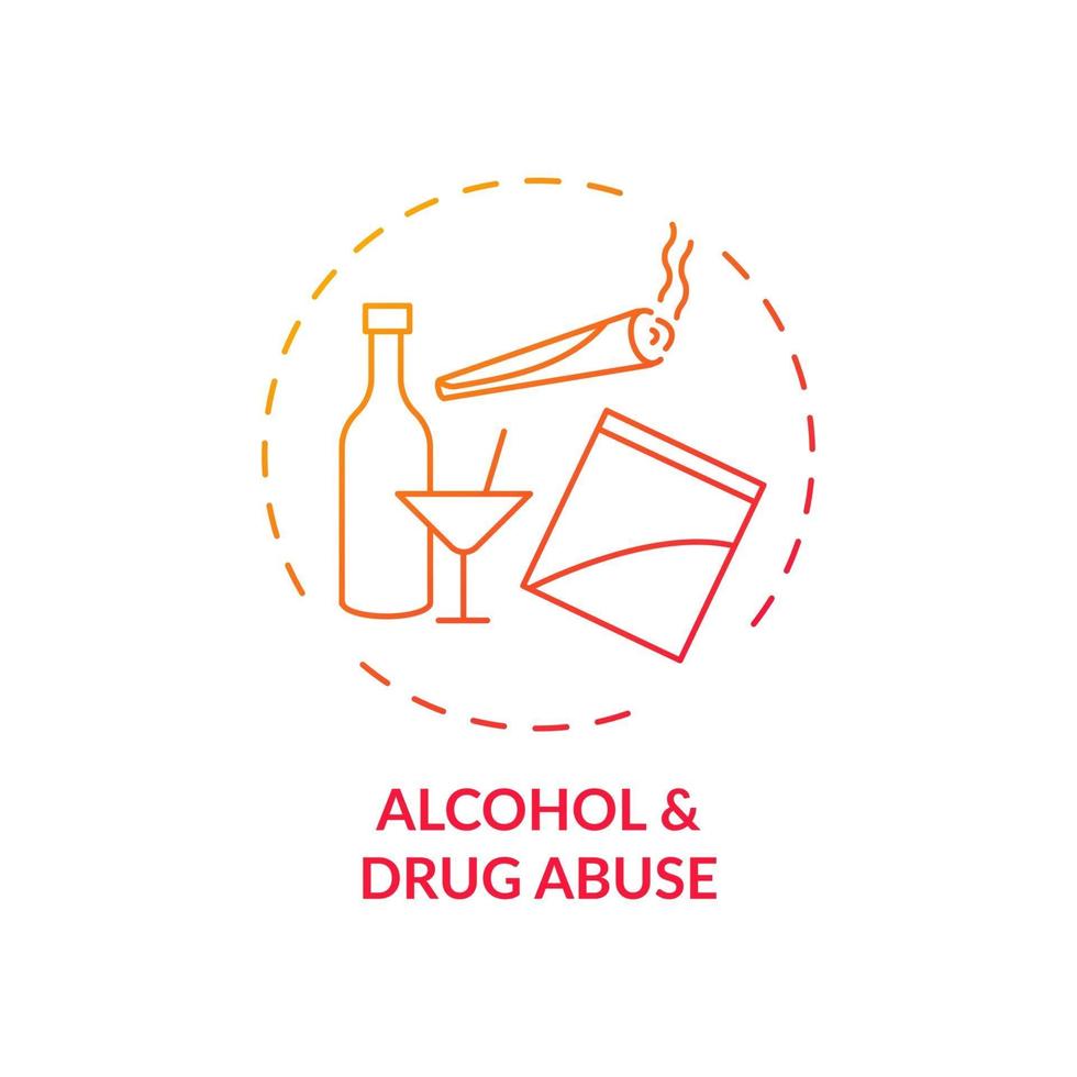 Icono de concepto degradado rojo de abuso de alcohol y drogas vector