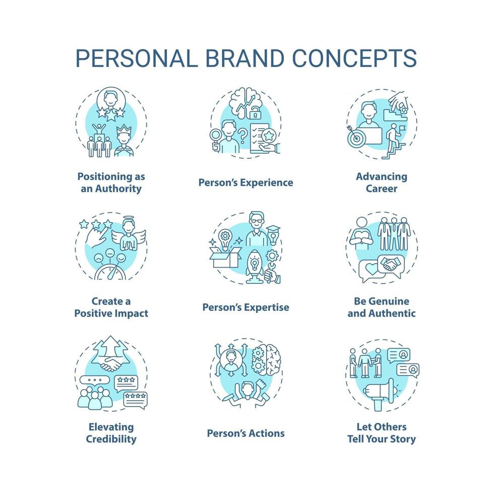 Personal brand blue concept icons set vector