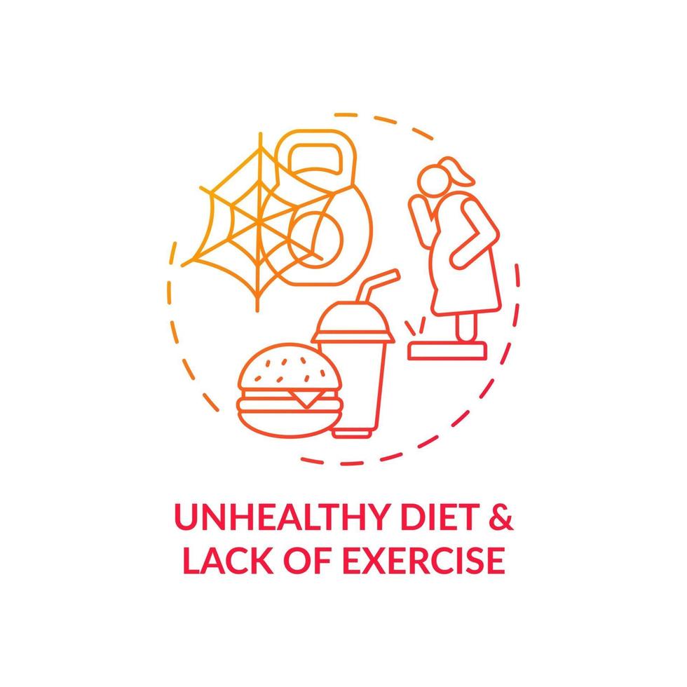 Unhealthy diet and lack of exercise red gradient concept icon vector