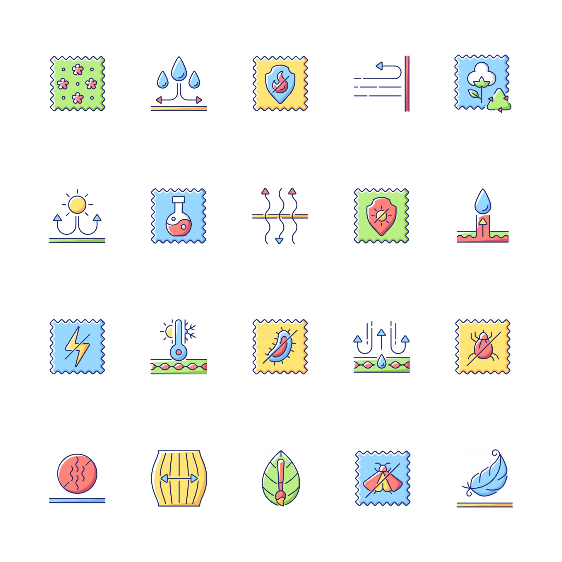 Different types of fabric feature vector flat color icon set 2581194