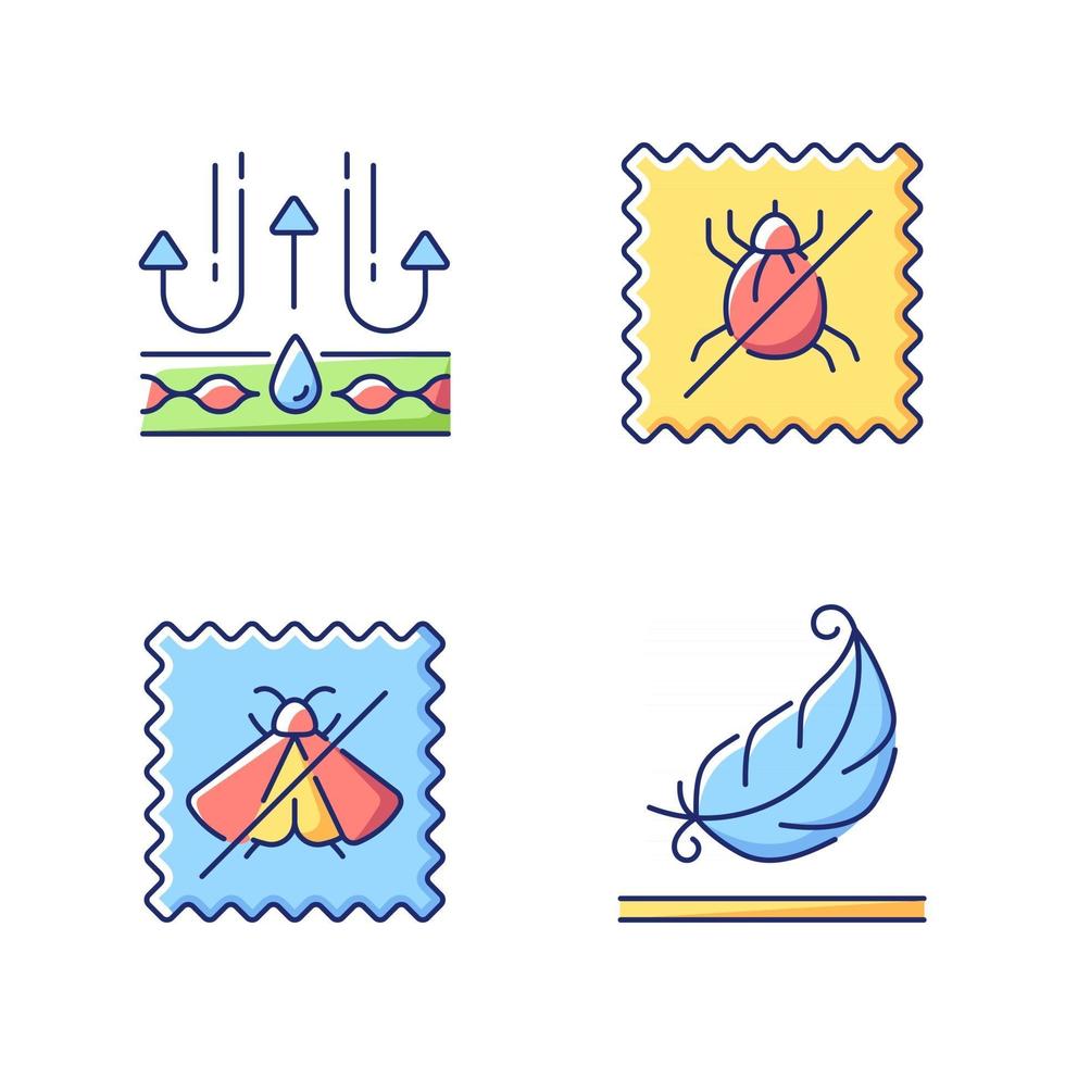 Fabric quality characteristics vector flat color icon set