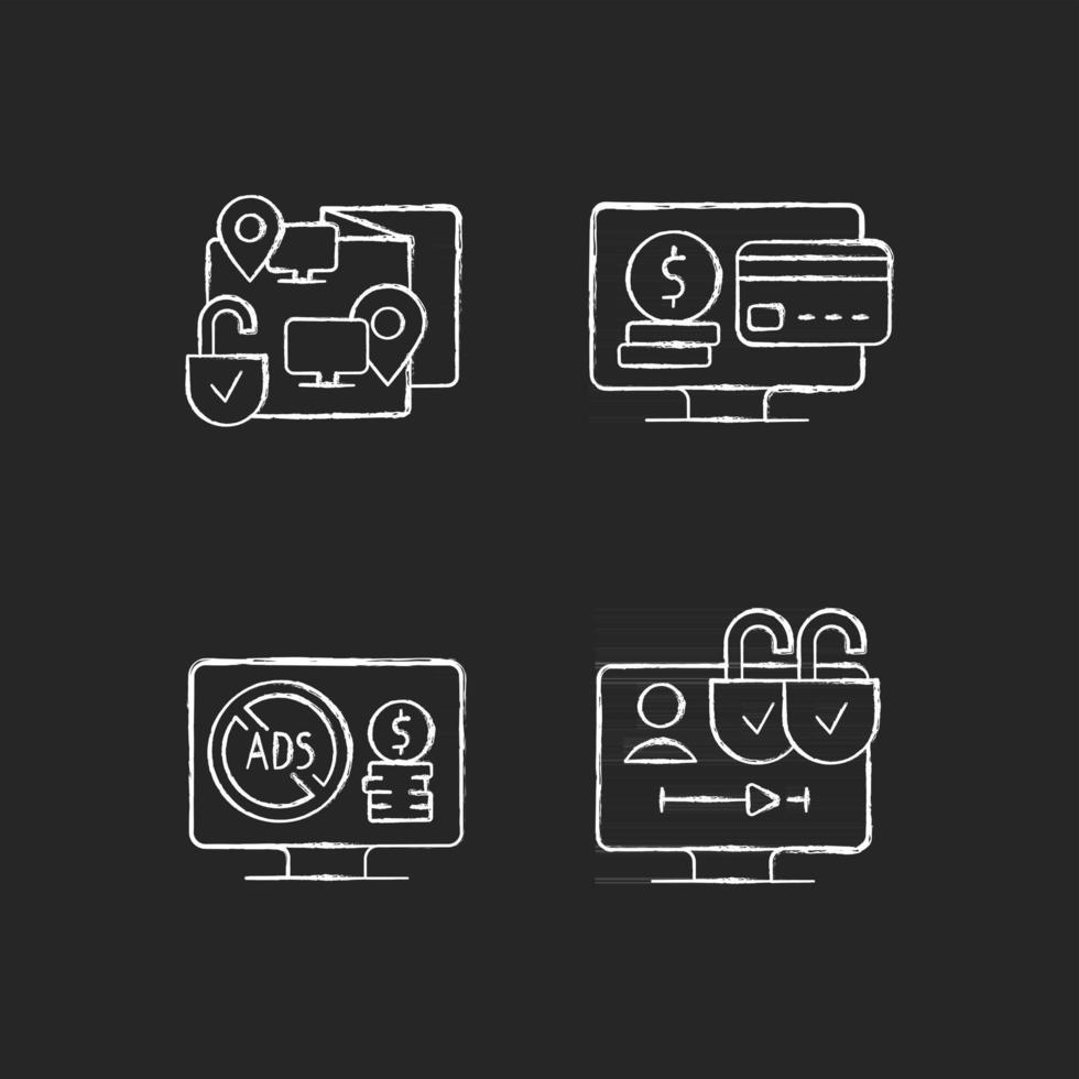 Broadcasting services chalk white icons set on black background vector
