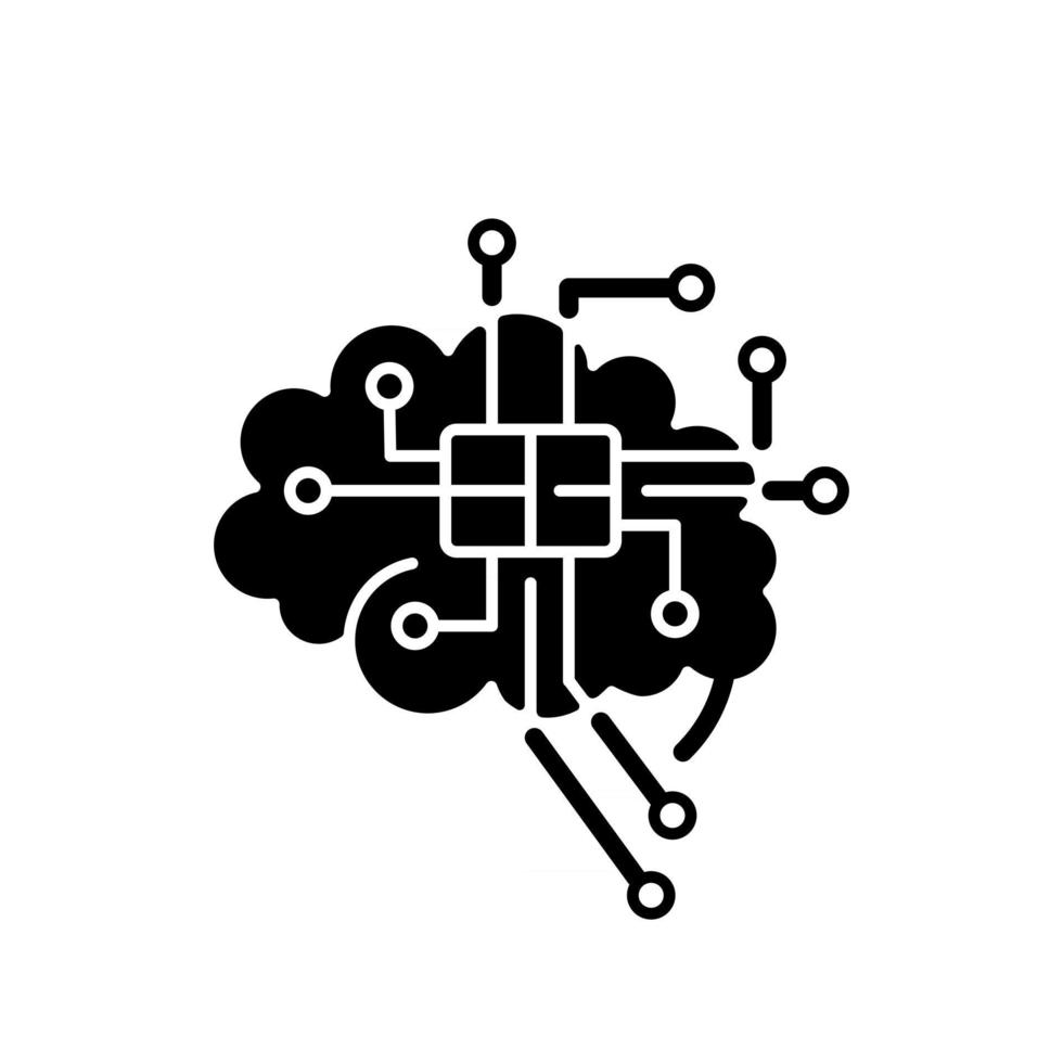 icono de glifo negro de microcircuito cerebral vector