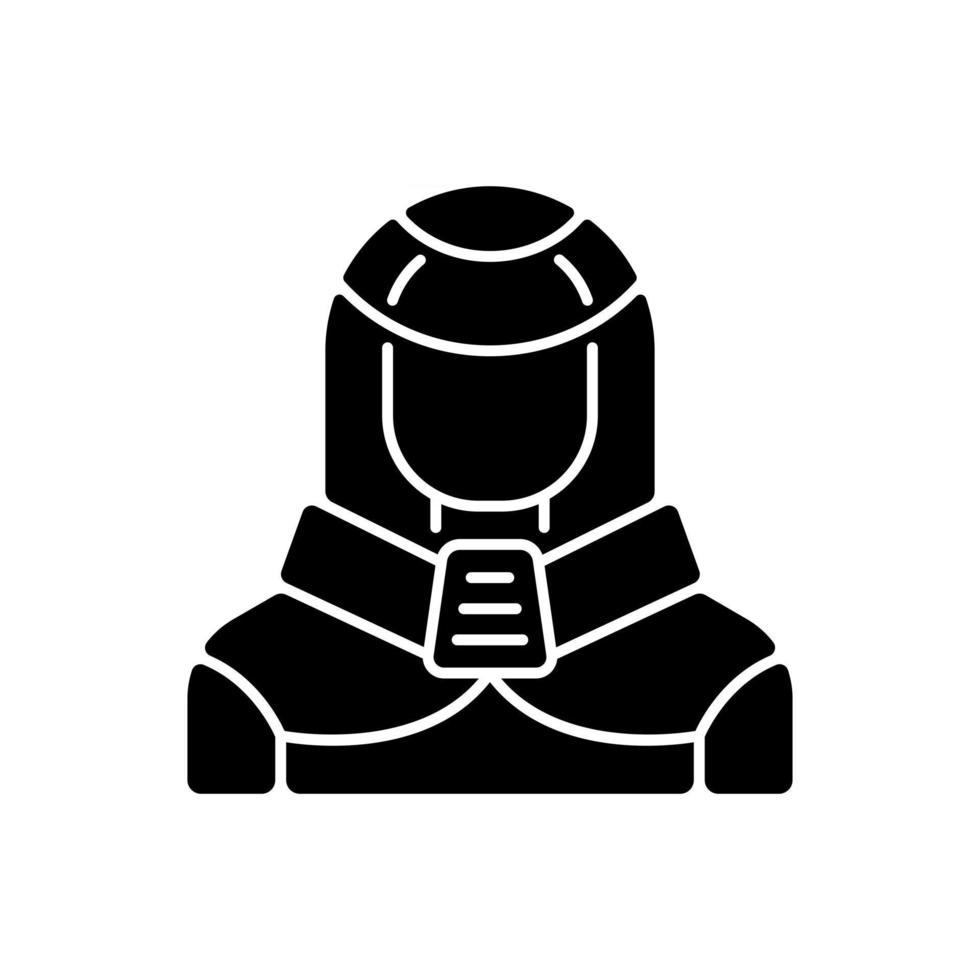 traje de protección icono de glifo negro vector