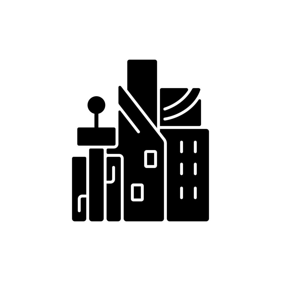 Cyberpunk city black glyph icon vector