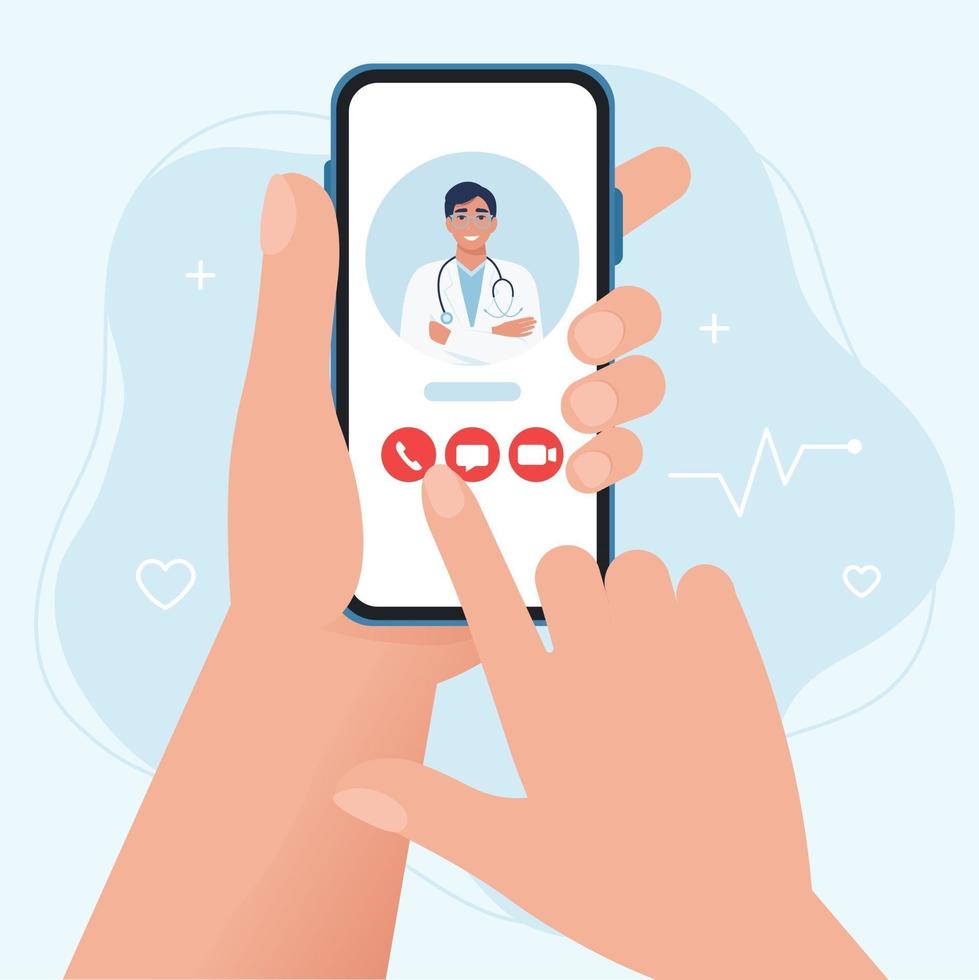 Online doctor consultation technology in smartphone vector