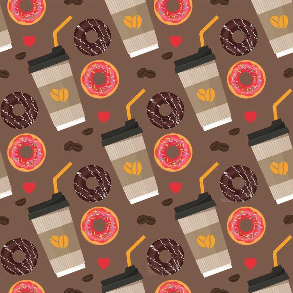 Seamless pattern with coffee paper cup and donuts vector