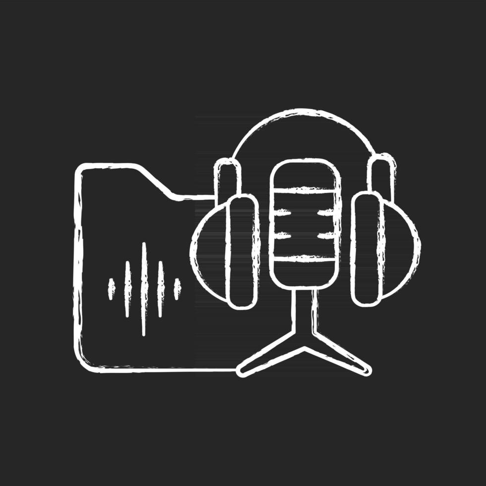 Biblioteca de podcasts icono de tiza blanca sobre fondo negro vector