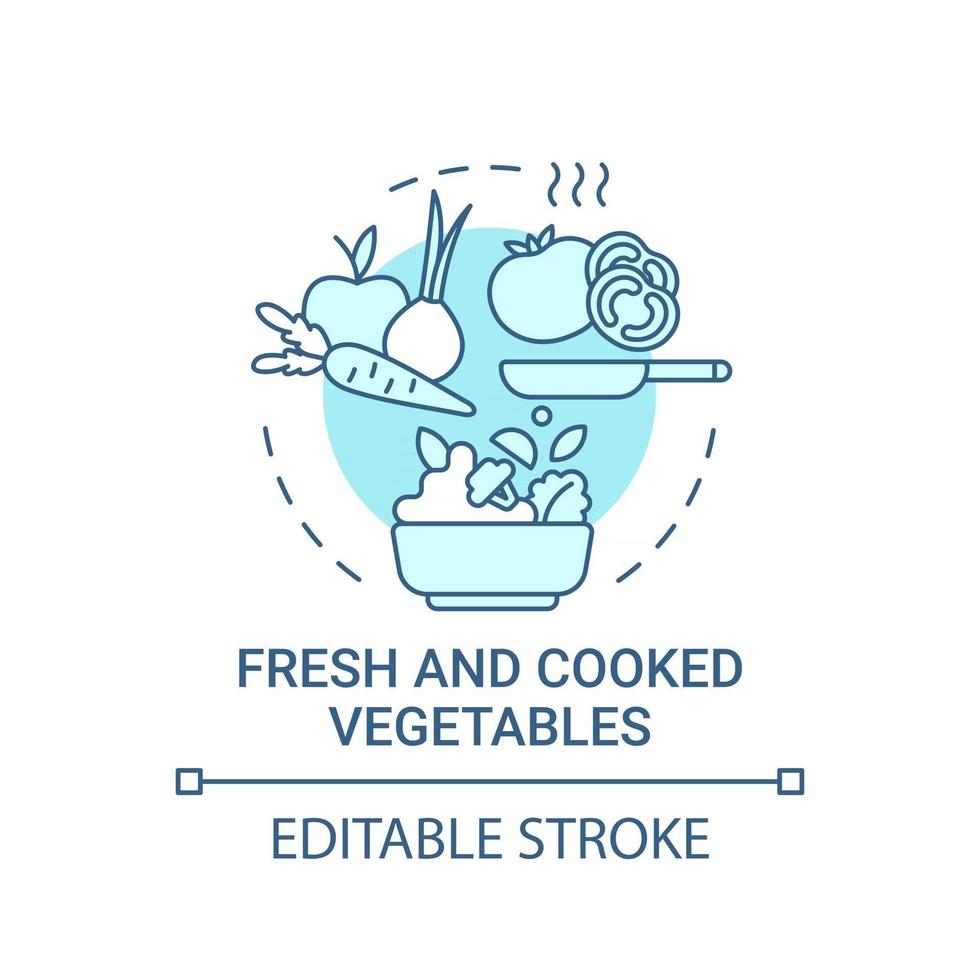 Fresh and cooked vegetables concept icon vector