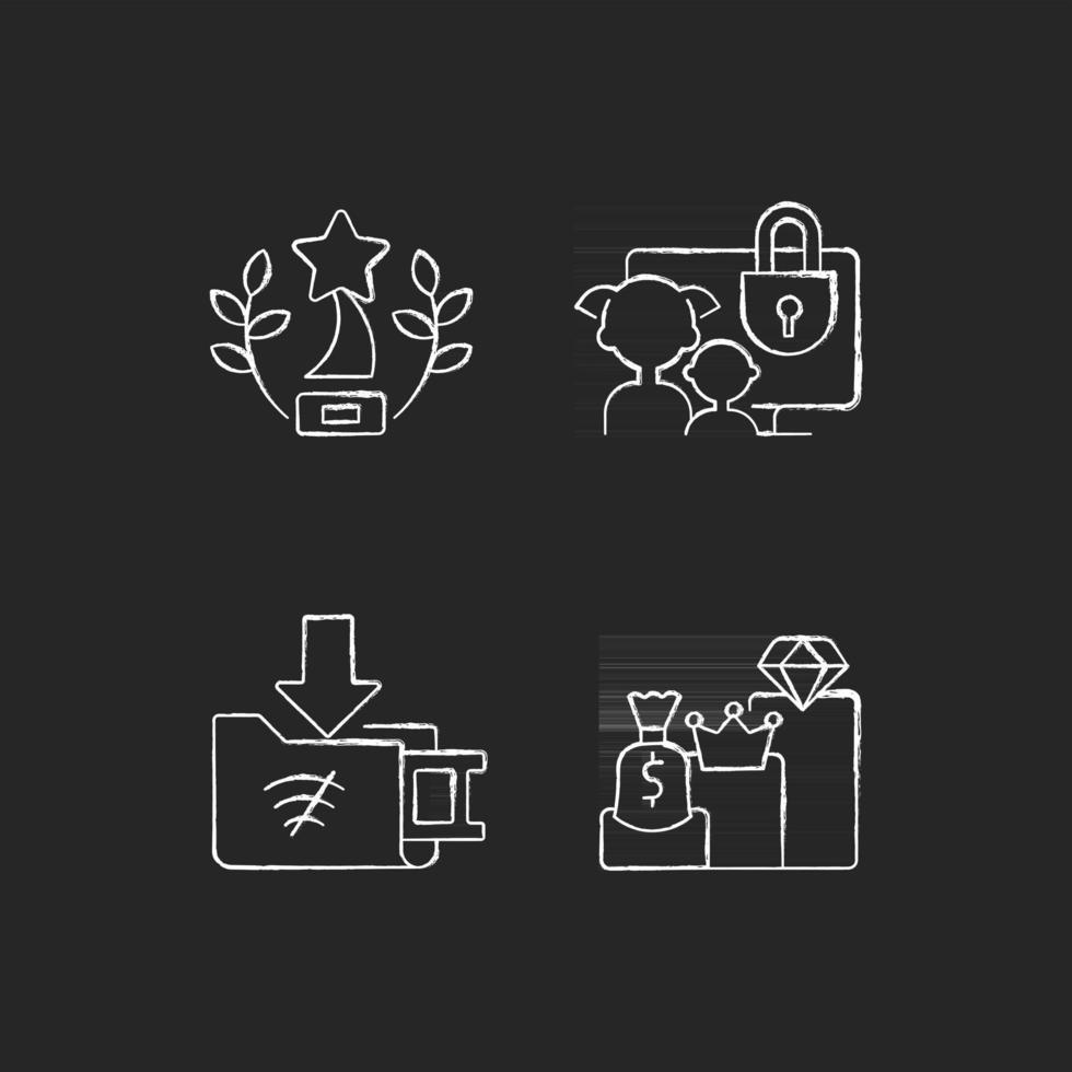 Broadcast services chalk white icons set on black background vector