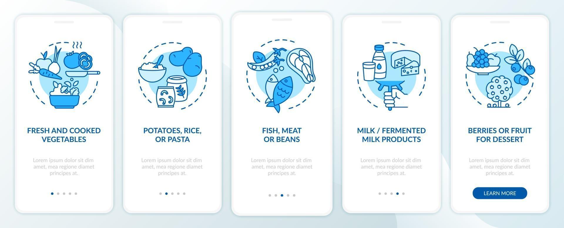 Healthy school eating onboarding mobile app page screen with concepts vector