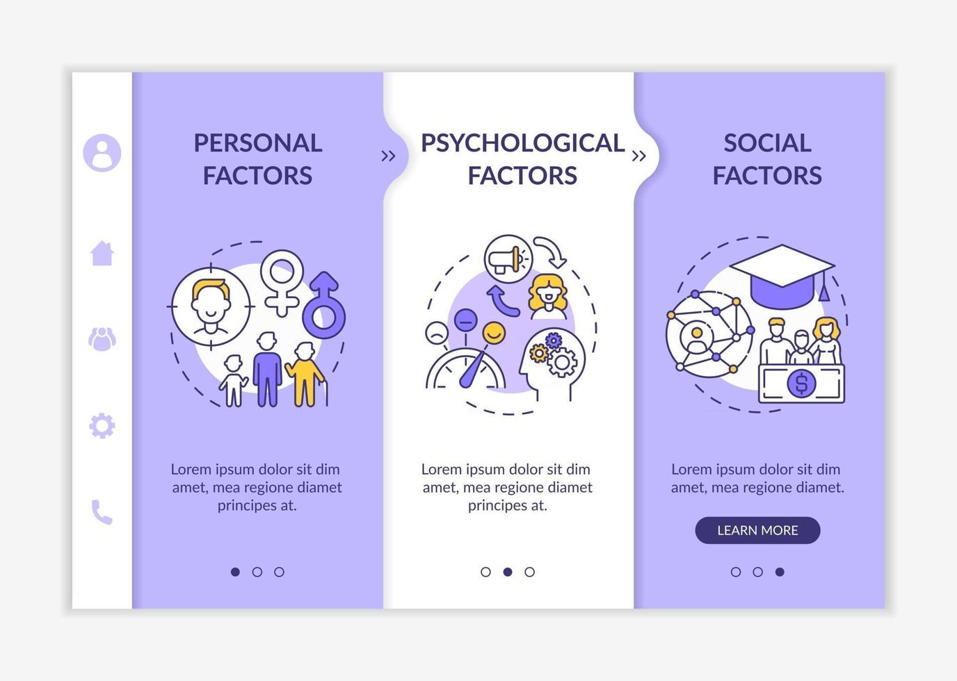 Purchase selection factors onboarding vector template