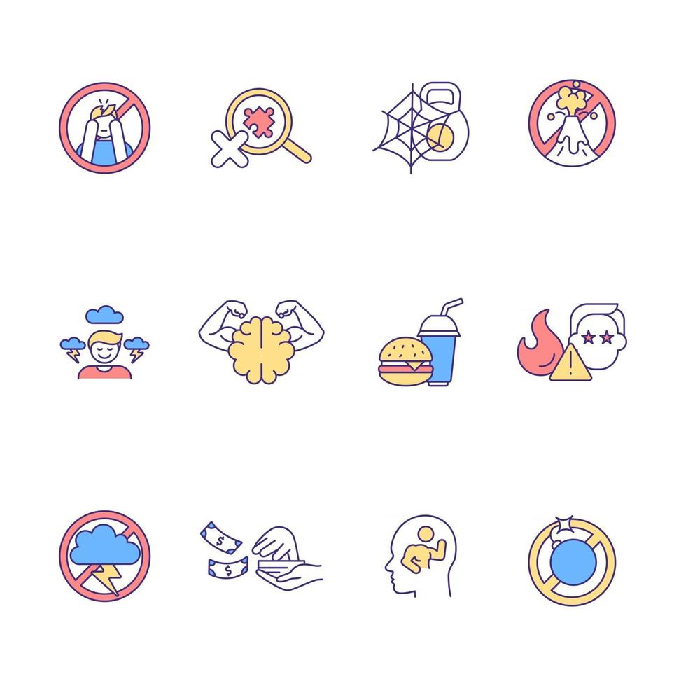 Self control and regulation RGB color icons set vector