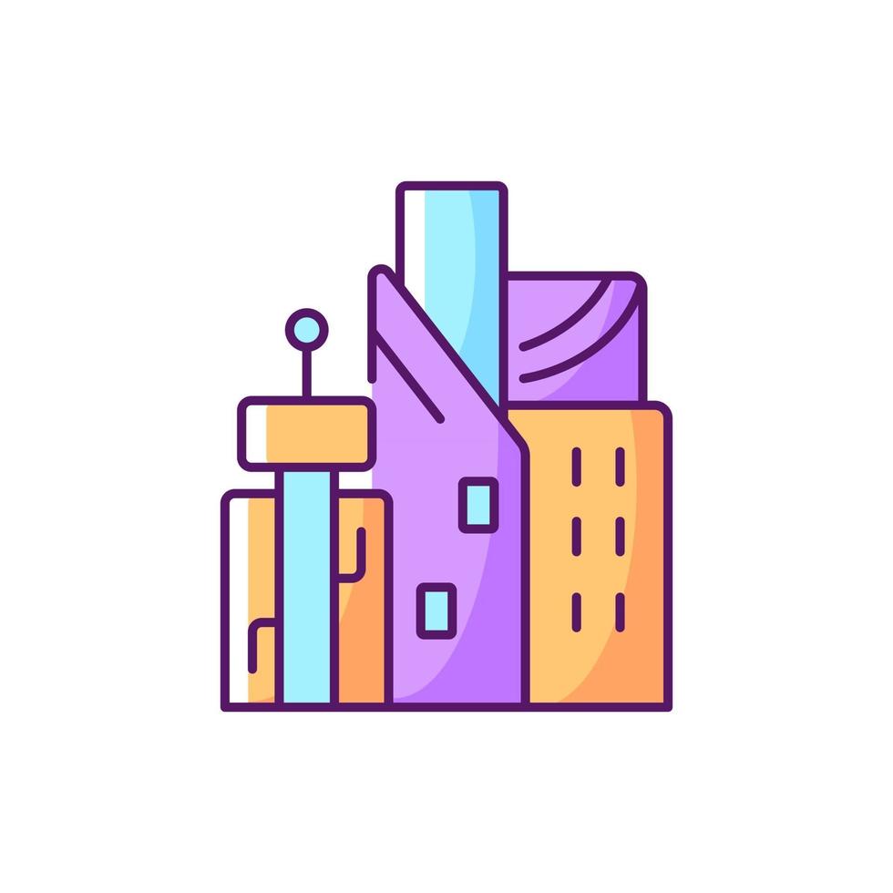 Cyberpunk city RGB color icon vector