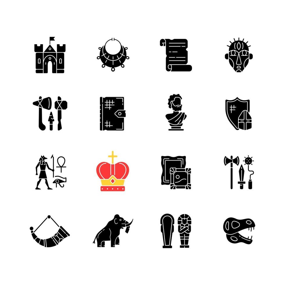 Heritage and museum black glyph icons set on white space vector