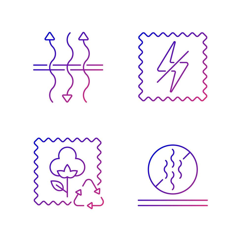 Textile qualities gradient linear vector icons set